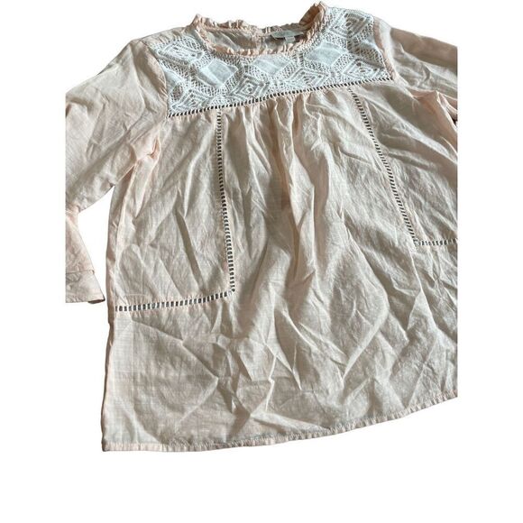 LOFT SOFT PEACH & WHITE CROCHET YOKE BELL SLEEVE COTTON BLOUSE XS - Picture 5 of 11